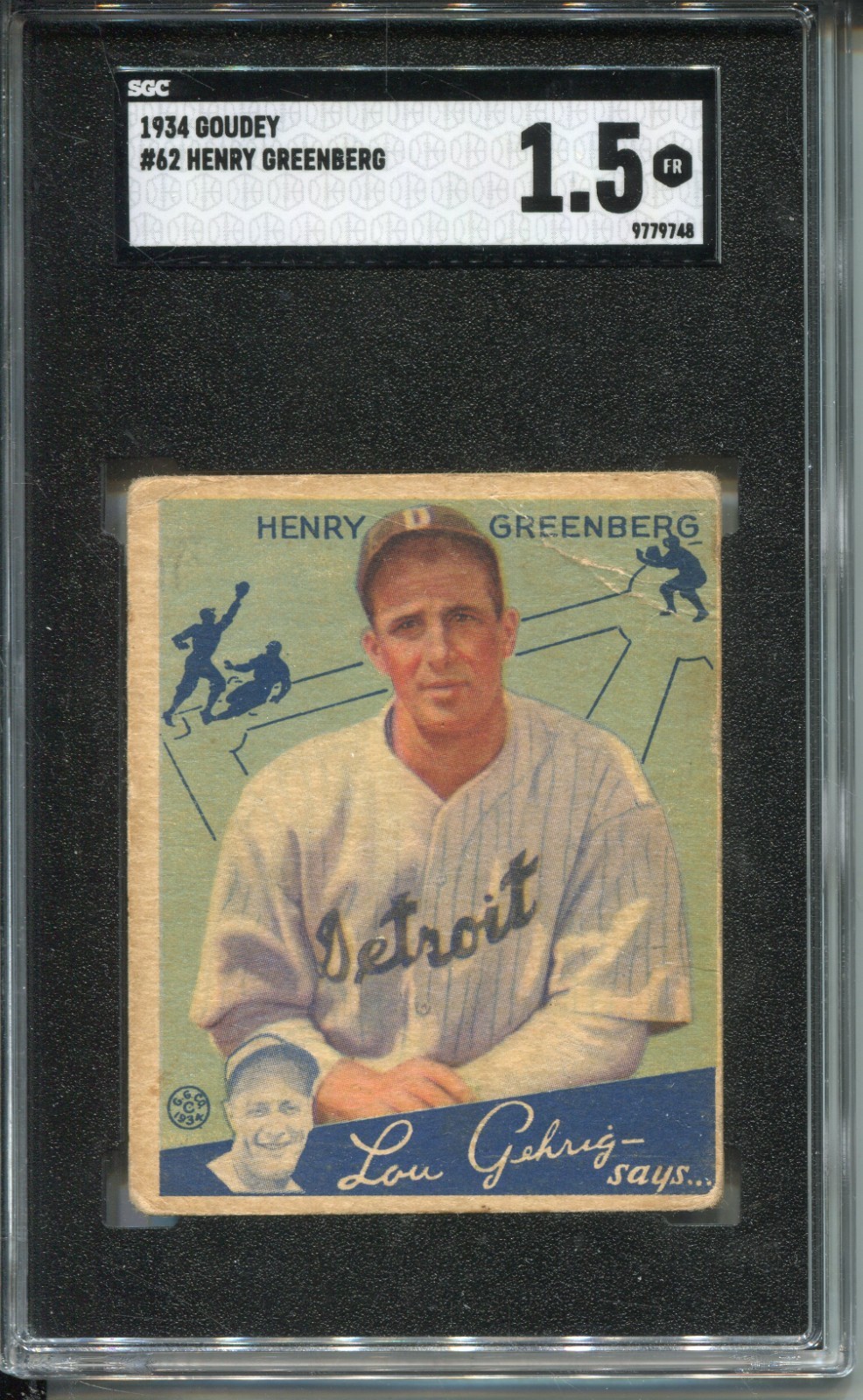 1934 Goudey Hank Greenberg Rookie Card SGC 1.5 Baseball #62 Henry