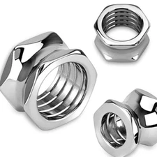 Pair of 316L Surgical Steel Hexagon Screw Bolt Double Flare Saddle Plug E94