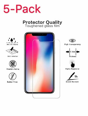 5-Pack Tempered GLASS Screen Protector  For iPhone 5 se 6 7 8 Plus X Xs Max XR 