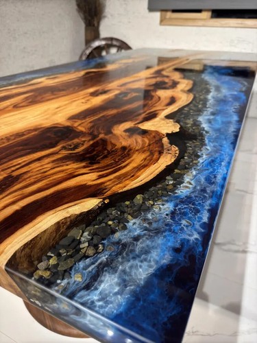 Stunning Ocean Walnut Epoxy Resin Dining Table Top, Wooden Office Desk Top - Picture 7 of 11