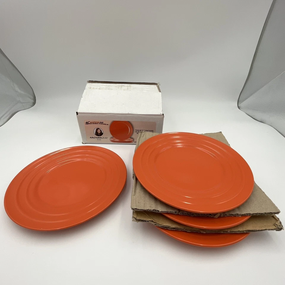 Juego de 4 platos redondos de vajilla naranja Rachael Ray de 8,5" de gres para servir ensaladas Foto 2 de 4