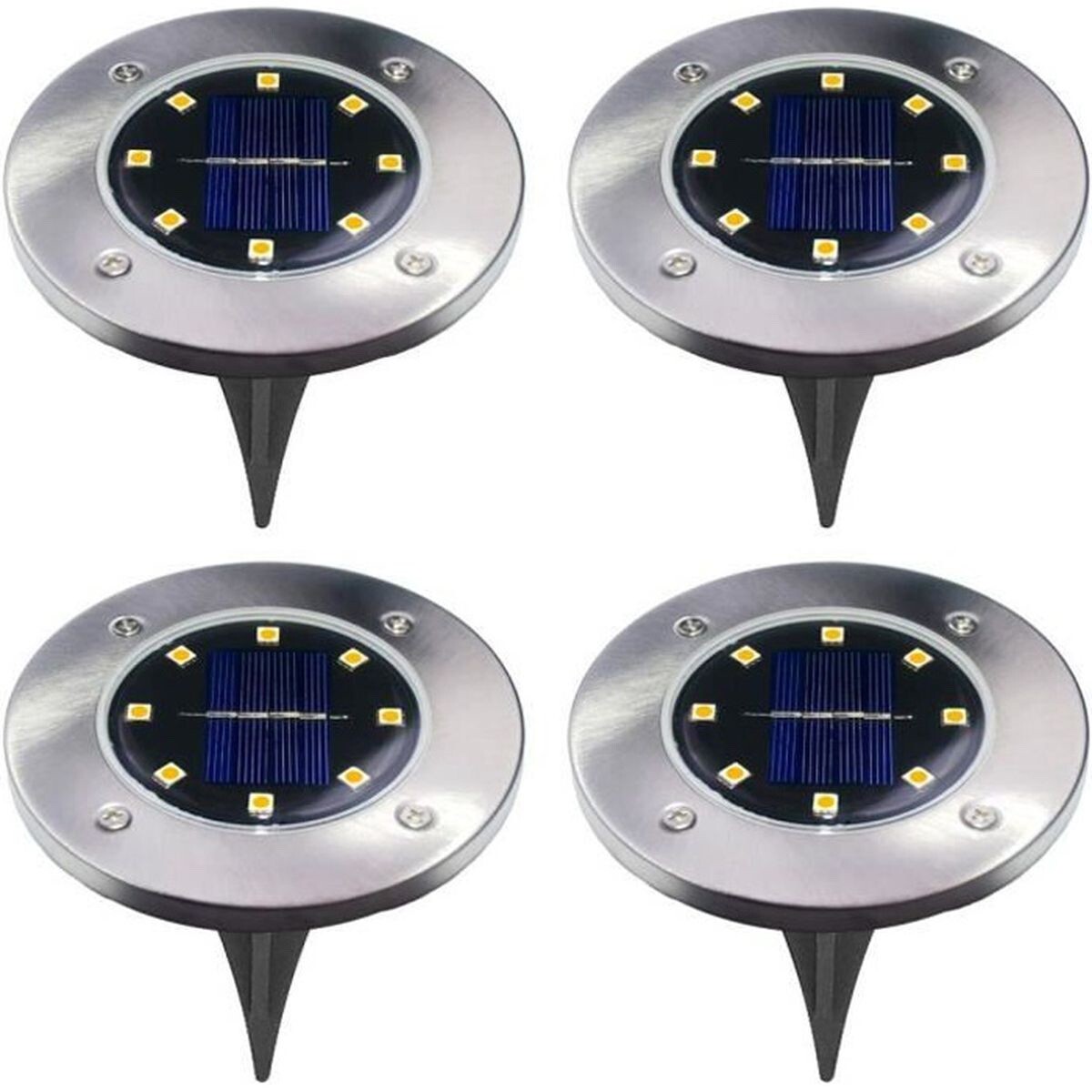 Lampe solaire au sol balise étanche 8 LED éclairage extérieur terrasse 4pcs