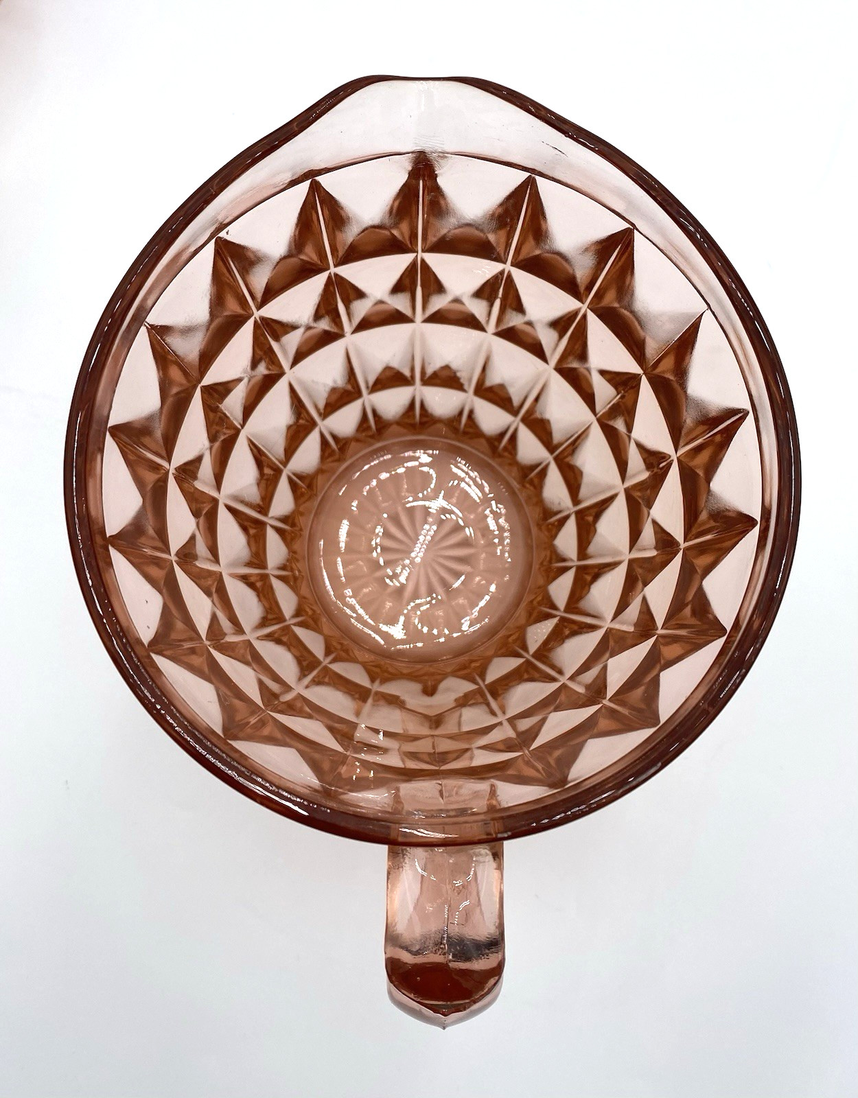 Vtg. Jeanette Glass Pink Windsor 52 oz. Pitcher w/Four 9 oz. Flat Tumblers, MINT