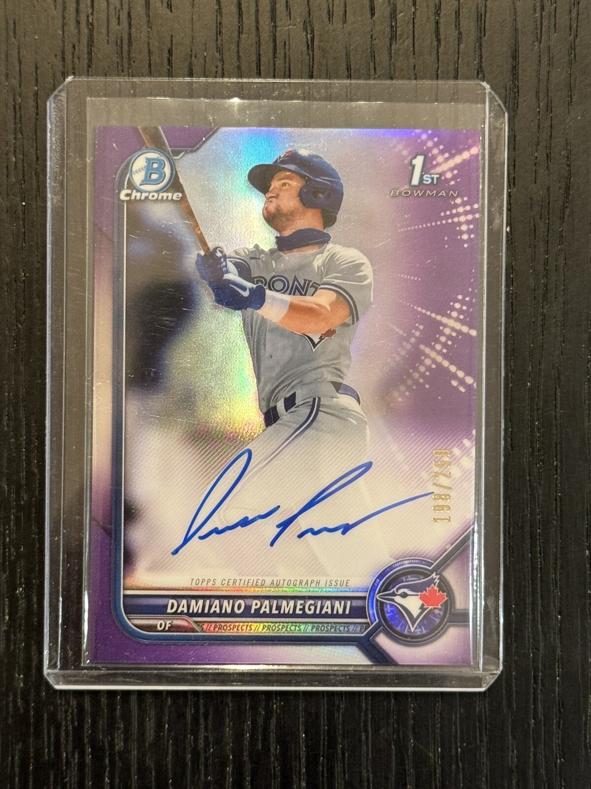 2022 Bowman Chrome Damiano Palmegiani Purple Auto /250 1st Prospect Blue Jays