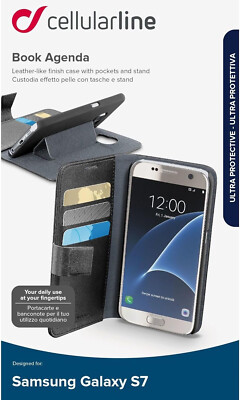 Cellular Line Case Folio Card Holder Cover for Samsung, Galaxy S7, Black
