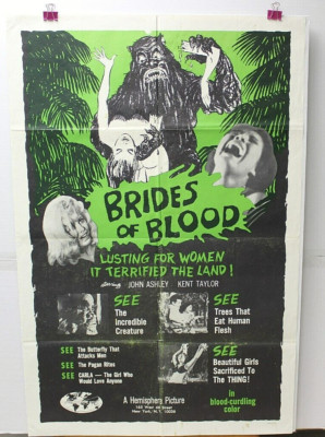 ORG MOVIE POSTER BRIDES OF BLOOD 1sh 1968 wacky art of monster horror sci-fi