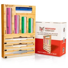 REDFAMM 8 in 1 Food Storage Bag Organizer and  Wrap Dispenser with Cutter