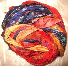 12 yards Unstitched PURE Silk Sari Ribbon Yarn tassels Orange Navy SKEIN Jewelry