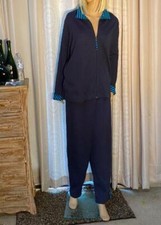 BLAIR WOMENS PLUS SIZE BLUE 2 PIECE SET ZIP FRONT JACKET PANTS XL PT