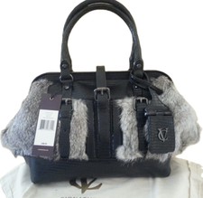 Vince Camuto Vc Signature Liz Satchel Leather & Rabbit Fur Handbag Nwt $498.00