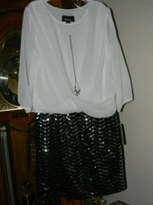 Girls Size 14 Amy Wear Beautiful Dress with Necklace! Black/White/Silver-NWT!