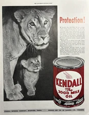 1942 Kendall Motor Oil 2000 Protection Bradford Pa Lion Cub Vintage Print ad