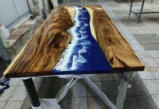 Ocean Wave Blue Epoxy Resin Center Sofa Dining Table Handmade Live Edge Decors