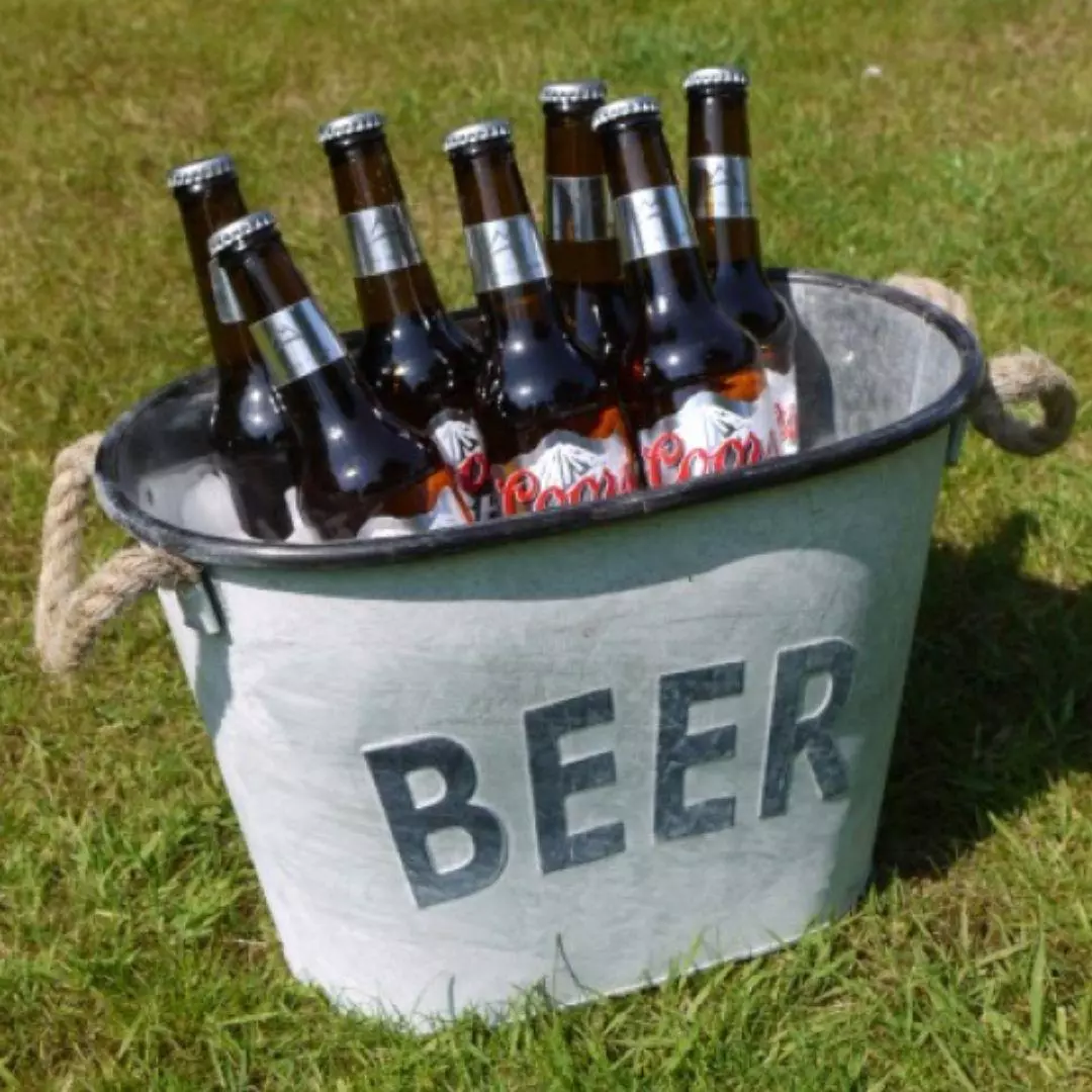 Galvanised Metal Beer Bucket Grey with Rope Handles Garden Party BBQ