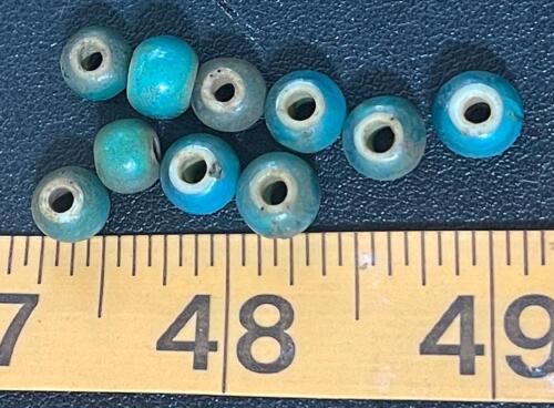 10 Original Plains Indian Sky Blue White Heart Trade Bead Large Venetian Pre1800 - Picture 1 of 4