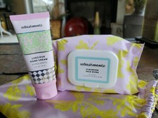 IPSY Refreshments Cleansing Face Wipes Luscious Hand Cream Duo Kit with Bag