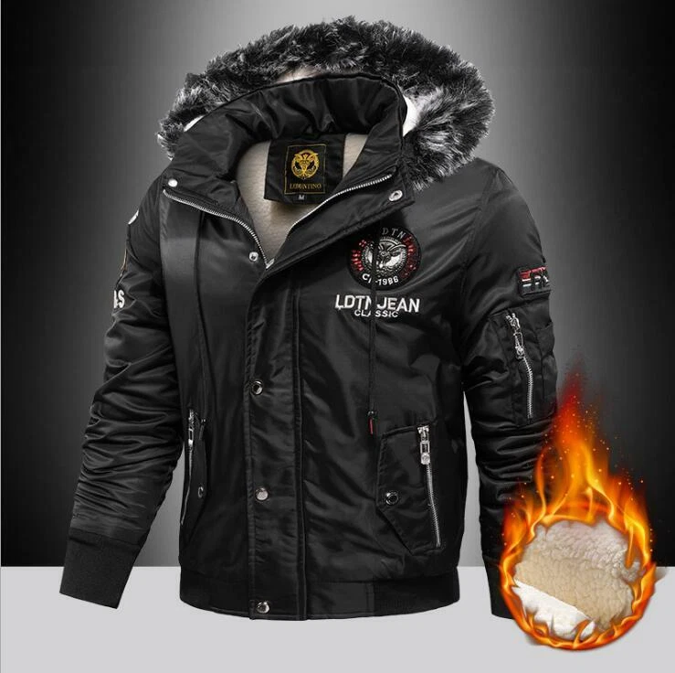 Winter New Men leisure cotton coat plus velvet padded jacket trend clothes hood
