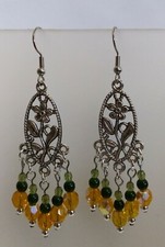 Handmade Oregon Ducks football yellow green chandelier dangle earrings