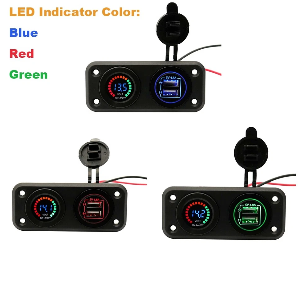 Dual USB Charger Power Socket Adapter Led Display Voltmeter 12-24V for Car Boat - Image 4 of 4