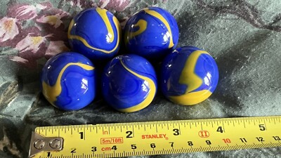 5x große gelbe, blaue Glaswirbel Marmor 3,5 cm Durchmesser