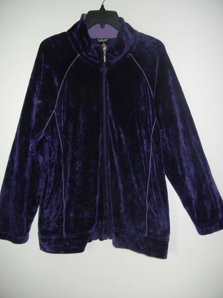 Rafaella Front Zipped Velvet Blazer Jacket Size 2X Purple Zipped Pockets - Imagem 4 de 4