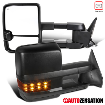 Fit Chevy 88-98 C/K 92-99 Tahoe/Yukon Black Power Heated Tow Mirrors+LED Signal