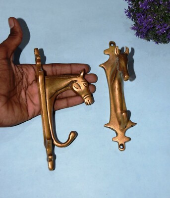 Brass Unicorn Head Shape Hook Pair of Wall Hooks 7'' Inches Horse Hook Set  EK863 - Main Image