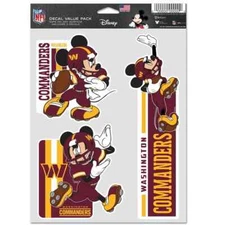WASHINGTON COMMANDERS MICKEY MOUSE 3 PIECE MULTI-USE DECALS DISNEY NFL LICENSED