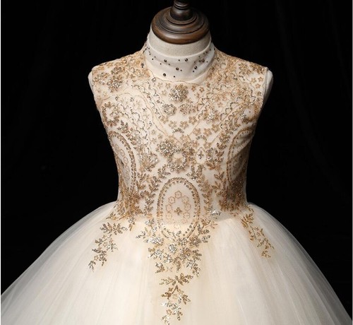 Flower Girl Tutu Long Dress Sequin Lace Girls Prom Gowns Party Princess Dresses - Picture 3 of 18