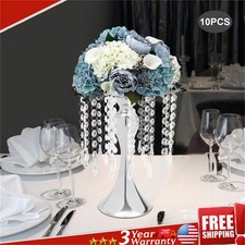 10PCS Silver Vases Wedding Centerpieces Flower Stand Table Decor w/Crystal Beads