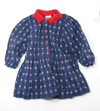 Vintage Oshkosh B'Gosh Navy Blue Girls Dress Red Floral Pattern Size 2T USA Made