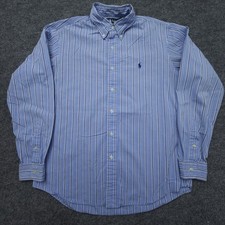 Ralph Lauren Shirt Mens Large Blue Striped Custom Fit Button Down Long Sleeve