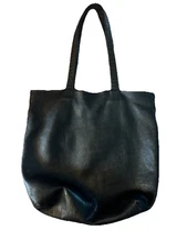 BAGGU Black Butter Soft Natural Milled Leather Tote Bag GORGEOUS!