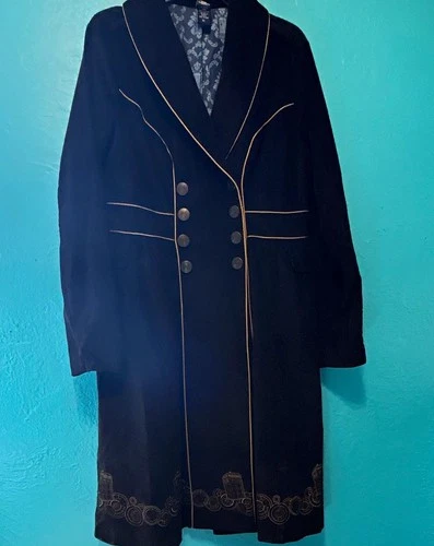 Hot Topic Doctor Who TARDIS Black Long Lined Button Front Coat XL - product listing photo