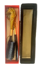 Valet w-Box Vintage Horse Head Shoe Brush & Shoehorn Set Black Laquer No Hanger