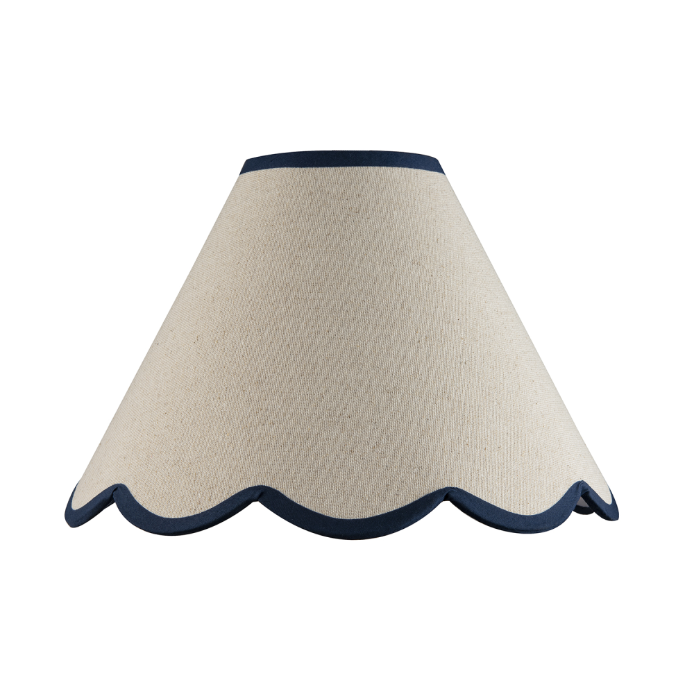 Scallop Edge Natural Textured Linen Coolie Lamp Shade with Navy Trims by Happ...