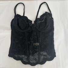 Vintage Victorias Secret White / Gold Label Black Lace Bustier Sz 36C Lingerie