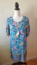 Cupshe Women's M Floral Dress Split Neck With Tassel Tie Turquoise/Multi