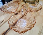 Vintage Anchor Hocking Oyster & Pearl Pink Depression Glass Handled Bowls Set 3