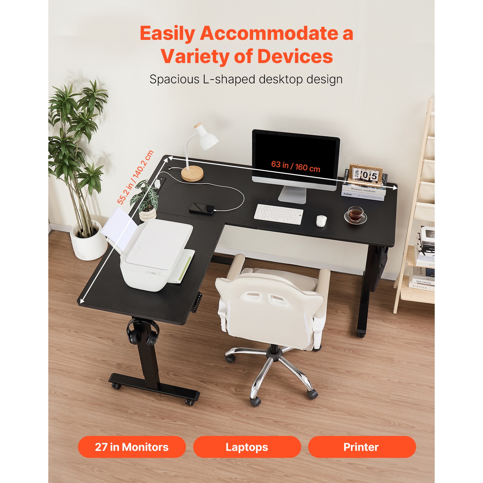 Uimoso L Shaped Desk Electric Adjustable Height Corner Gaming Desk with Wheels