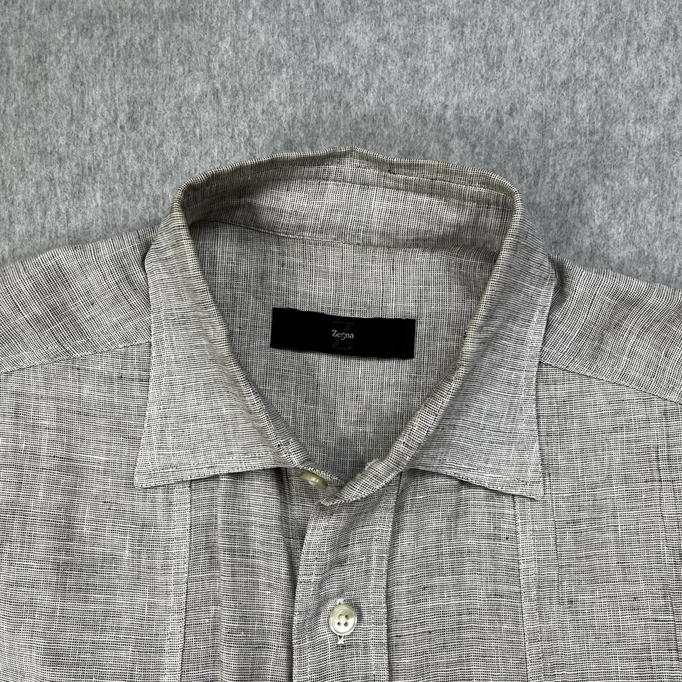 Camisa de piloto Ermenegildo Zegna para hombre 40-15 3/4 gris manga larga mezcla de lino Foto 2 de 4