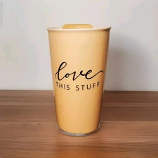 Love This Stuff , IQ Accessories Porcelain Travel Mug Cup with Closable Sip Lid