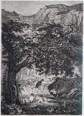 CARL WILHELM KOLBE : Der Wasserfall - La Cascade - Radierung  - Rahmen