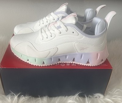 Reebok Zig Dynamica White/lt Pink /aqua Big Girls Sneakers Size 6