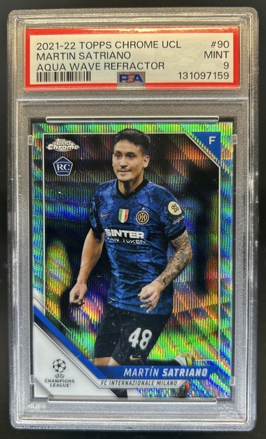 2021 Topps Chrome UEFA Martin Satriano RC Aqua Wave Refractor #/199 Inter PSA 9