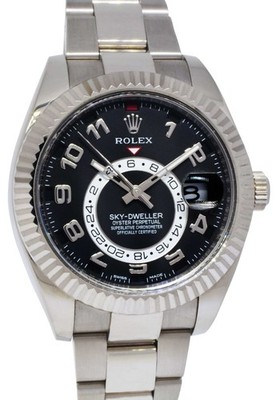Rolex Sky-Dweller 42 GMT 18k White Gold Black Arabic Dial Mens Watch B/P 326939
