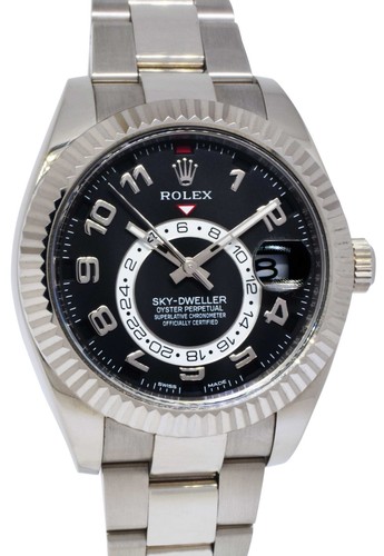 Rolex Sky-Dweller 42 GMT 18k White Gold Black Arabic Dial Mens...