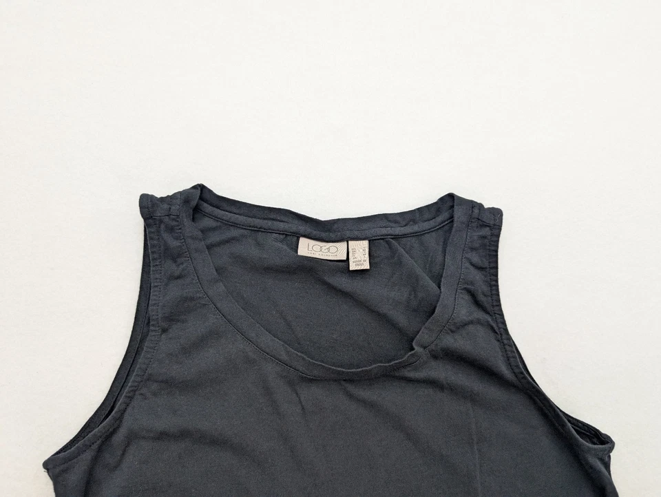 Vestido para mujer LOGO Lori Goldstein talla S negro midi sin mangas encaje volantes elástico Foto 4 de 4