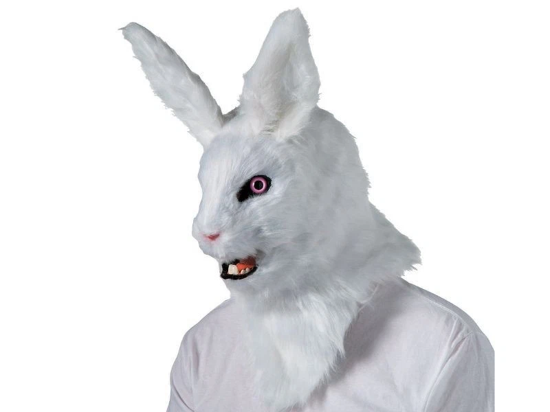 Gruselige weiße Kaninchen Häschen Maske beweglicher Mund Erwachsene über Kopf Halloween Kostüm neu - Bild 2 von 4