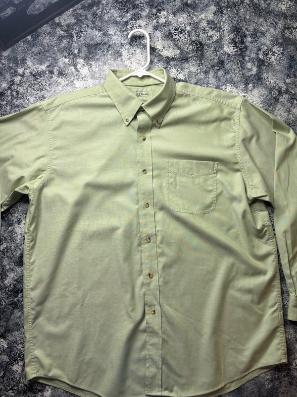 LL Bean Men's Dress Shirt L Button-Down Green Long Sleeve